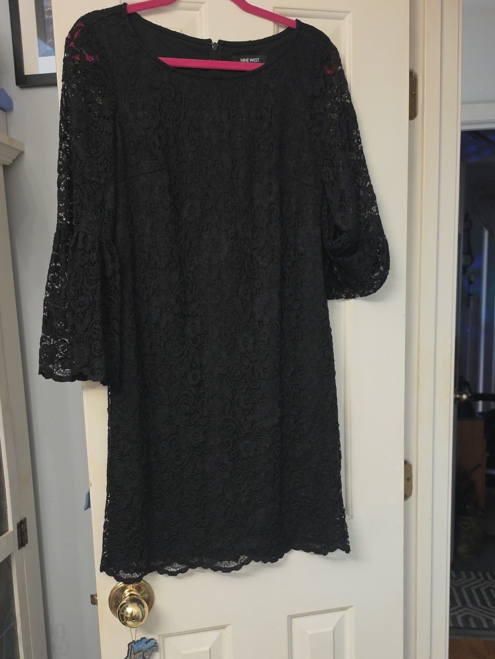 New With Tags Nine West Black Lace Midi Dress with Flounce Sleeves Size 6